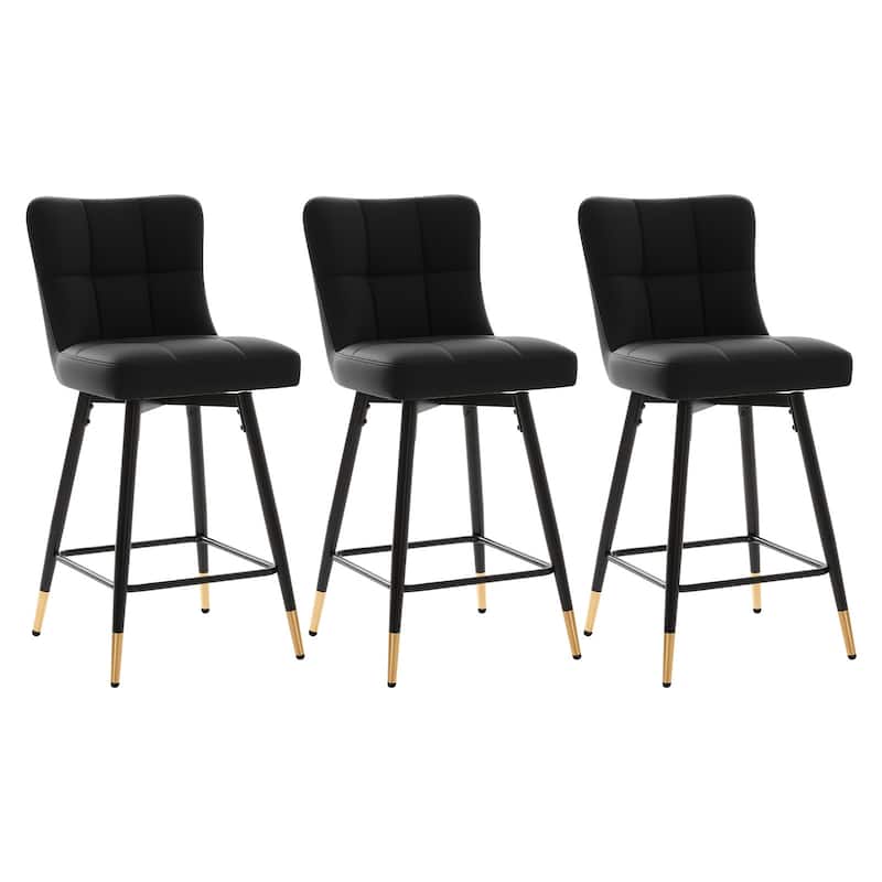 Faux Leather Swivel Counter Height Barstools Set of 2 with High Back - 38.98"H x 17.72"W x 21.26"D