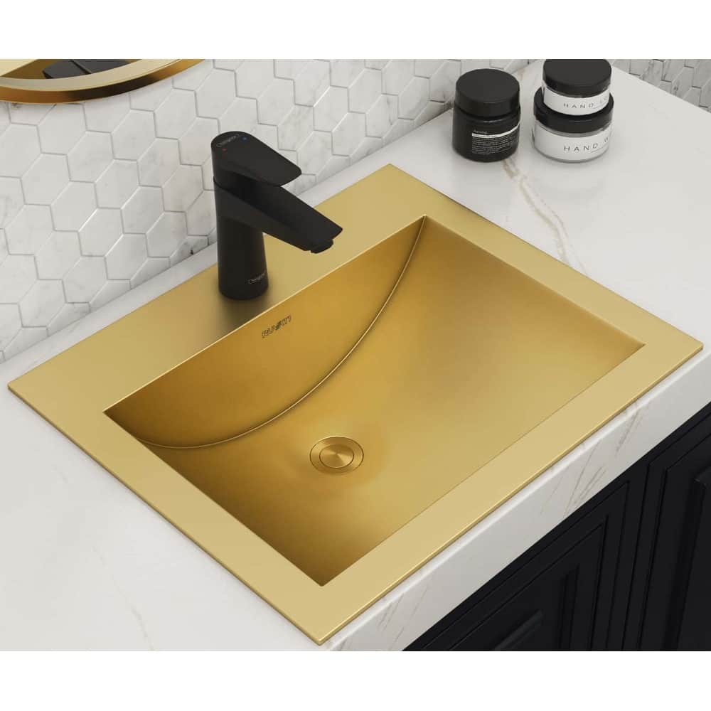 Ruvati 21 x 17 inch Brushed Gold Drop-in Topmount Bathroom Sink Stainless Steel – RVH5110GG - 21 x 17