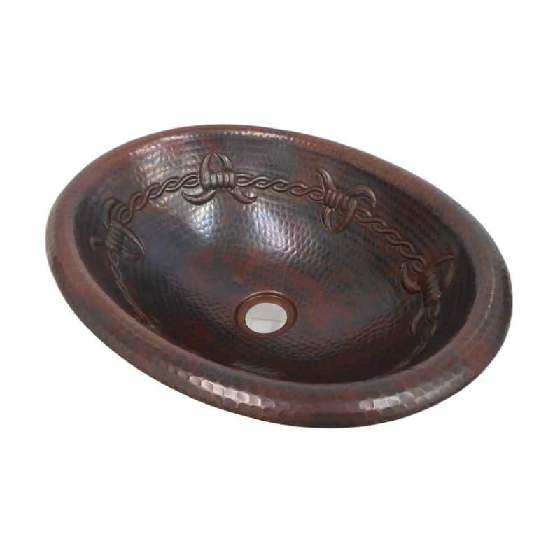 16" Oval Copper Bathroom Sink with Barbed Wire Design by SimplyCopper - 16" X 12" X 4.5"