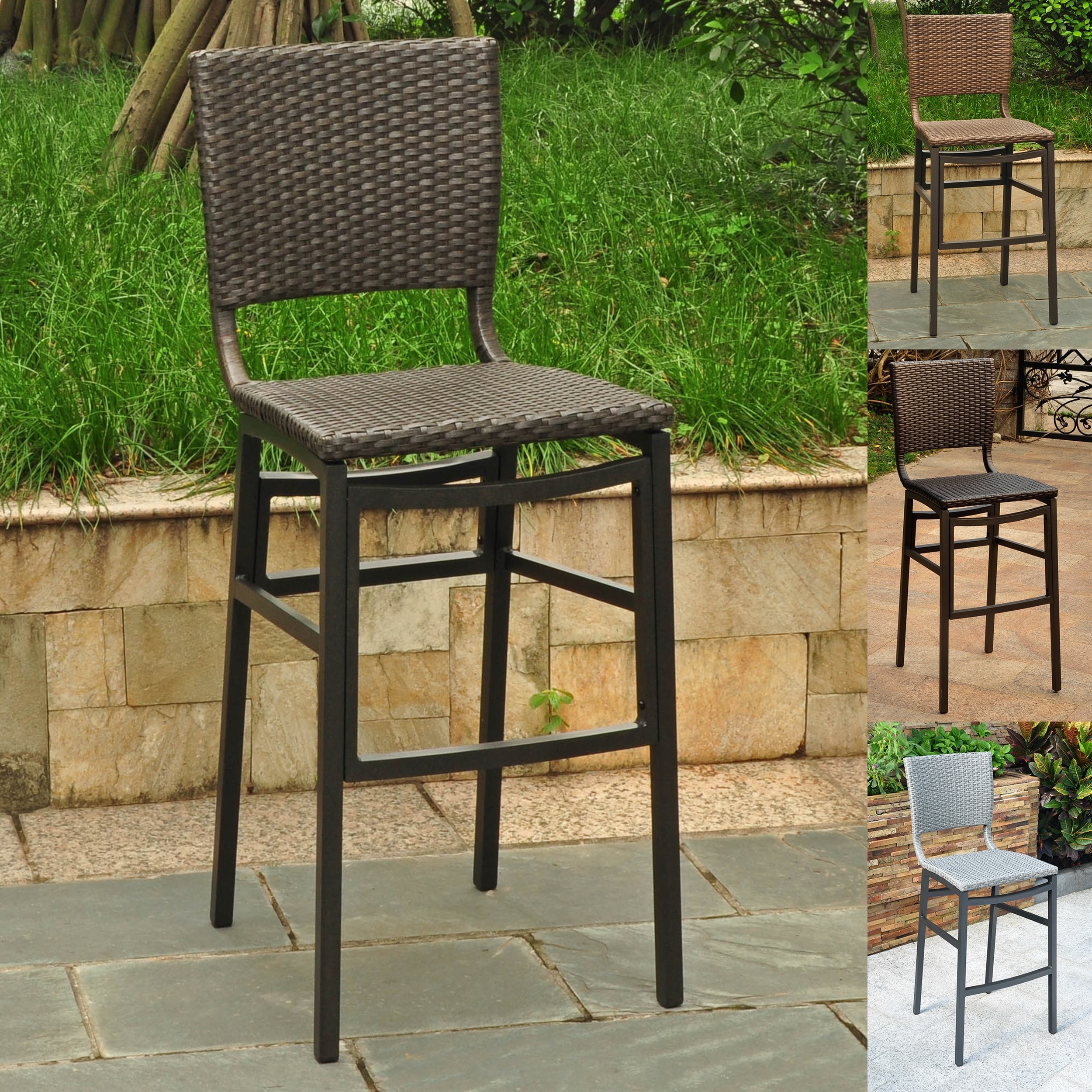 International Caravan Resin Wicker Bar-height Barstool (Set of 2)