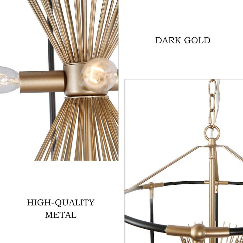 Modern Farmhouse 4-Light Black Gold Starburst Chandelier Cage Pendant Light for Dining Room