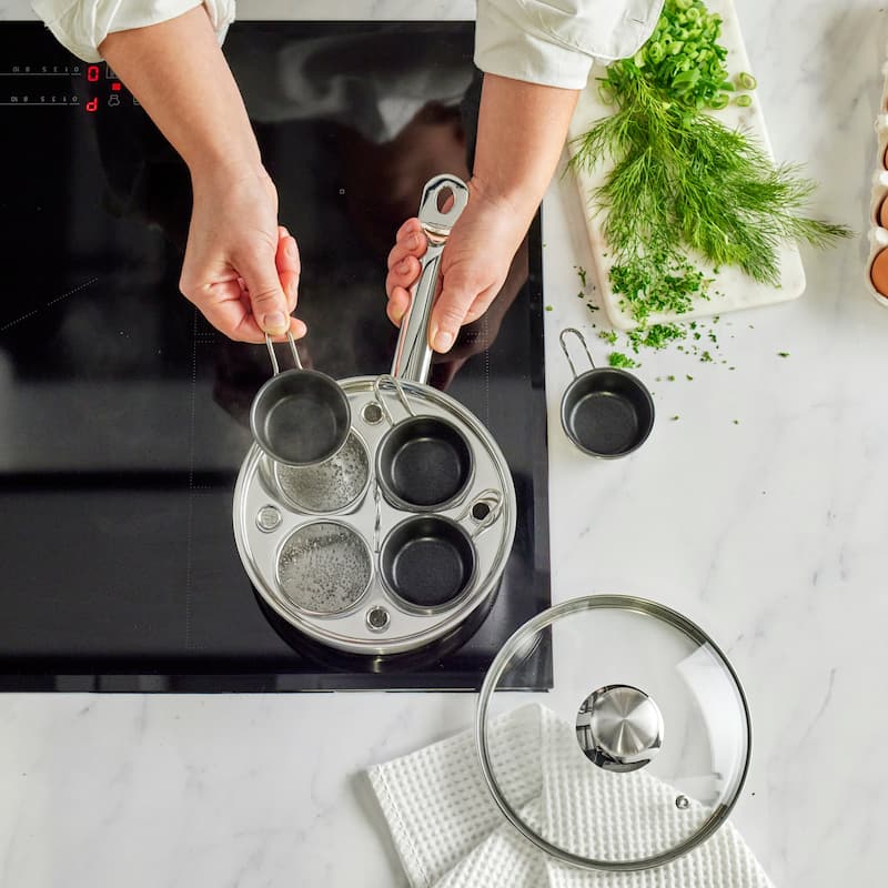 Demeyere Resto 4-cup Stainless Steel Egg Poacher Set - 1.5-qt