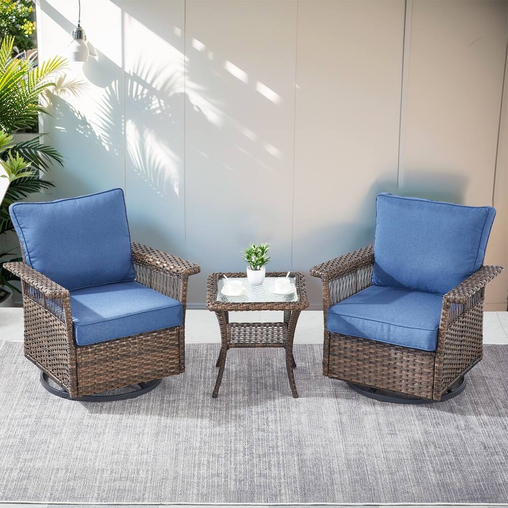 Outdoor 360° Swivel Rocker Chair Set - Brown