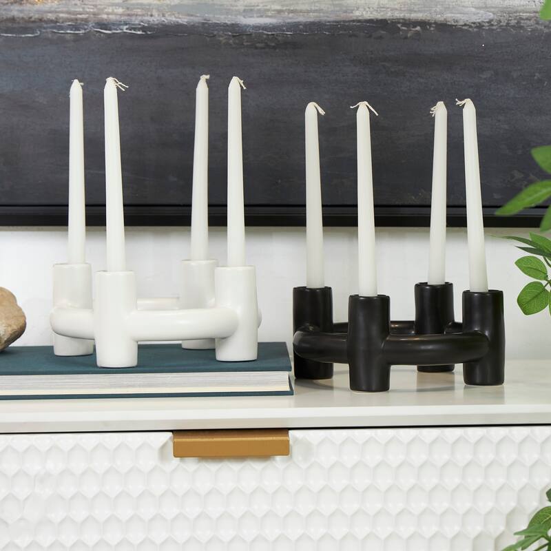 CosmoLiving by Cosmopolitan Black Ceramic Circle Geometric Candle Holder (Set of 2)