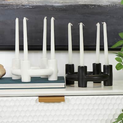 CosmoLiving by Cosmopolitan Black Ceramic Circle Geometric Candle Holder (Set of 2)
