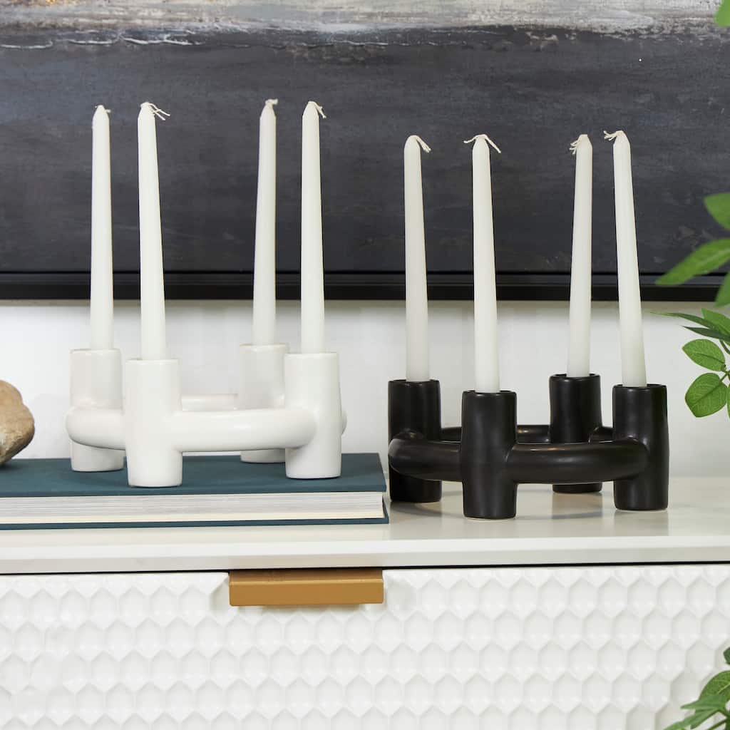 CosmoLiving by Cosmopolitan Black Ceramic Circle Geometric Candle Holder (Set of 2)