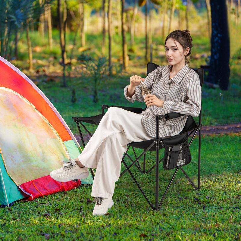 Gymax Oversized Camping Chair w/Side Table 2 Storage Pockets Cup