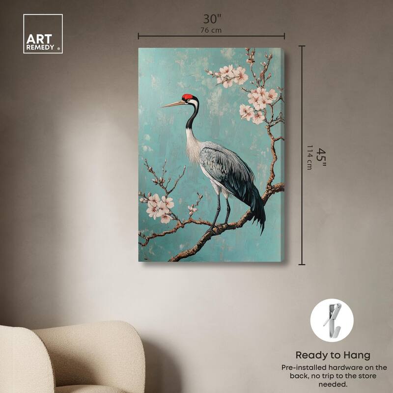 Crane in Blossom Canvas by Art Remedy, Gallery Wrapped