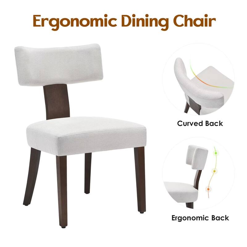 Upholstered Armless Dining Table Chairs with Hardwood Frame Curved Backrest (Set of 2) - Beige+Walnut