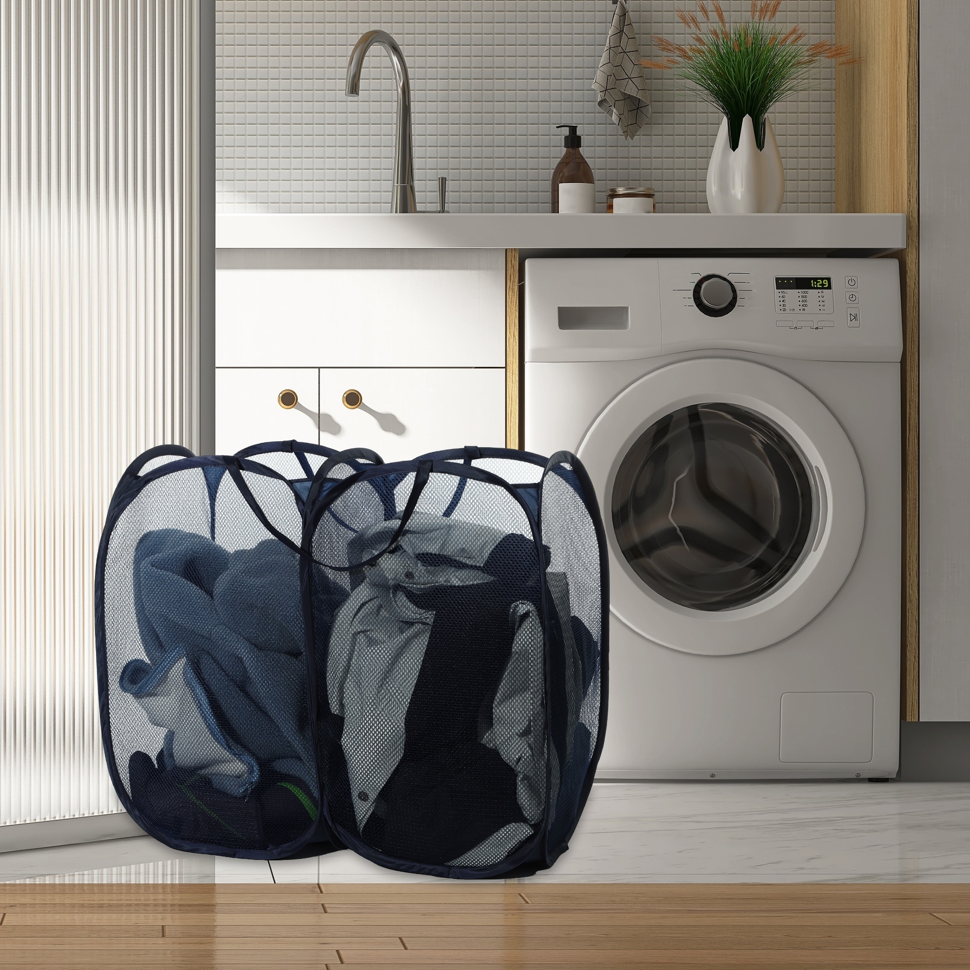 Folding Laundry Basket Portable Hamper Basket for Bathroom 27.56"x13.78"x22.83" 140L 1 Pcs