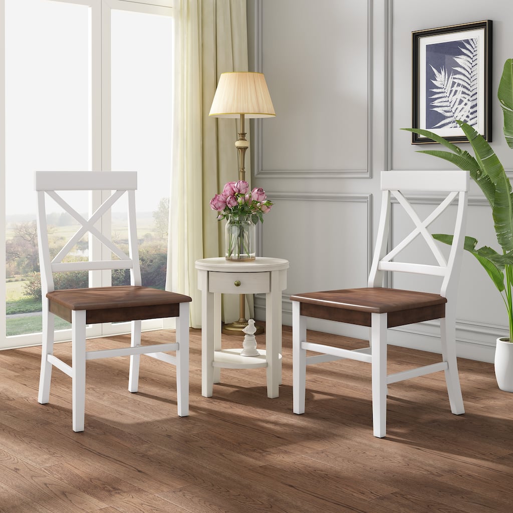 Country Set of 2 Dining Chairs with X-shaped Back, Solid Wood Frame for Dining Room Living Room Balcony and Patio