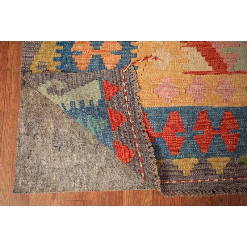 Geometric Kilim Oriental Area Rug Multi-Color Flatweave Wool Carpet - 8'4" x 11'10"