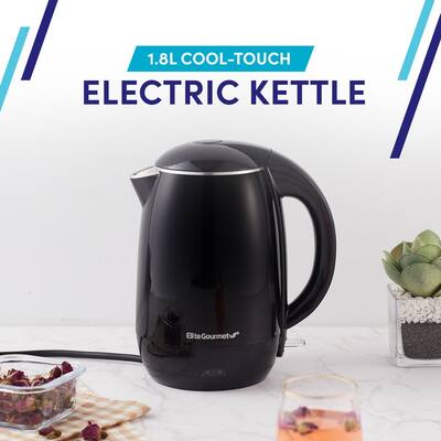 Elite Gourmet 1.8L Cool-Touch Electric Kettle with Stainless Steel Interior, Black