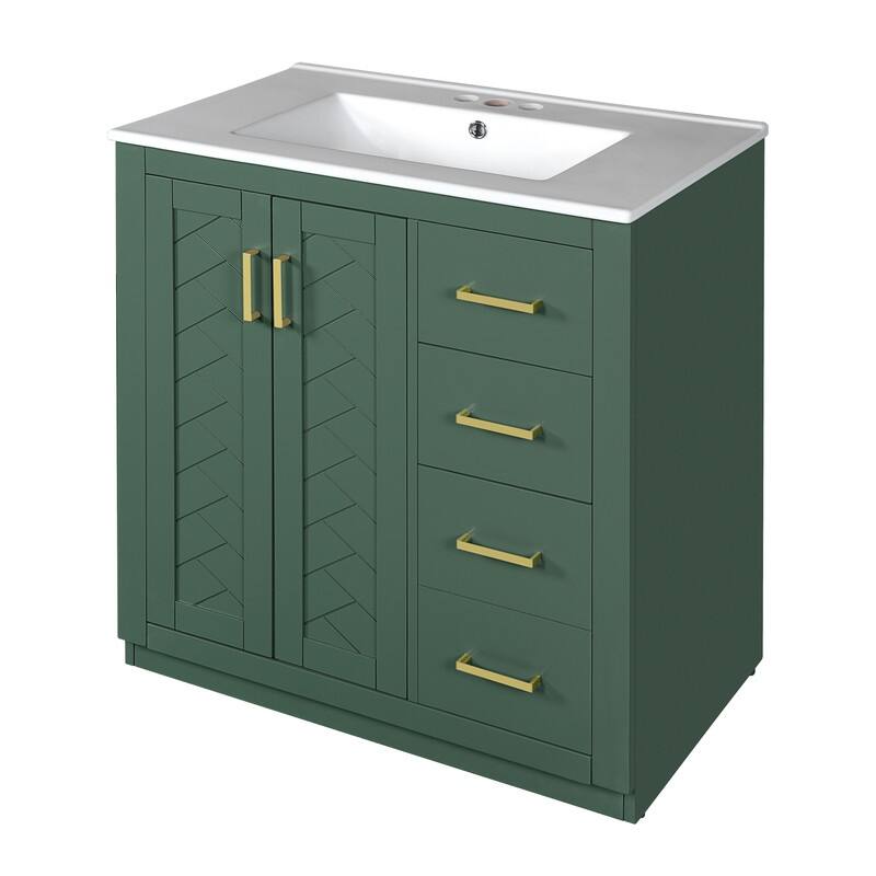 30-Inch Freestanding Bathroom Vanity Set - Features Ceramic Sink Combo, Solid Wood Frame & 3 Soft-Close Drawers