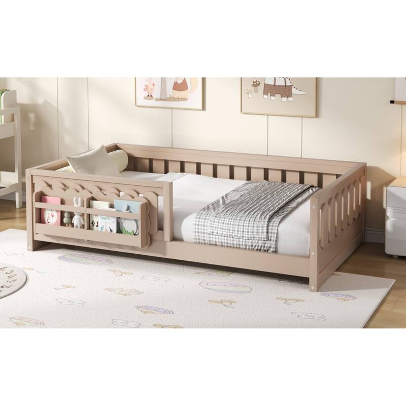 Roomfitters Twin Wood Platform Bed with Guardrail and 2 Bookshelves