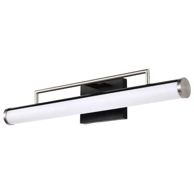 Solano LED Medium Vanity Black and Brushed Nickel Finish White Acrylic Lens