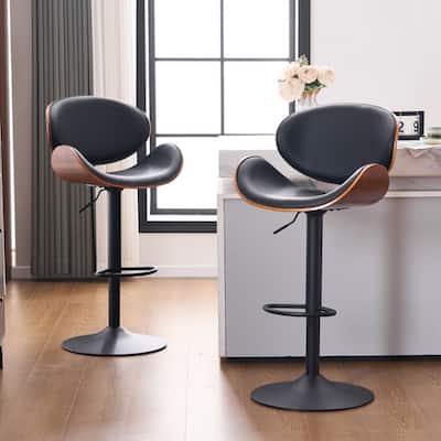 Upholstered Swivel Bar Stools, Bentwood Counter Stools 2PC