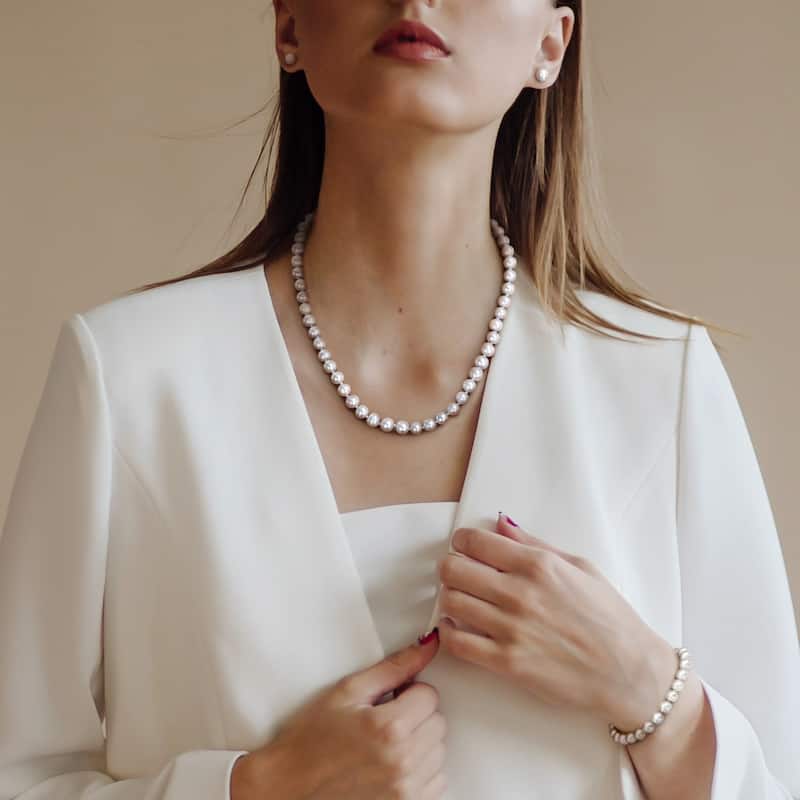 Miadora Cultured Freshwater Pearl Necklace Bracelet and Earrings Jewelry Set
