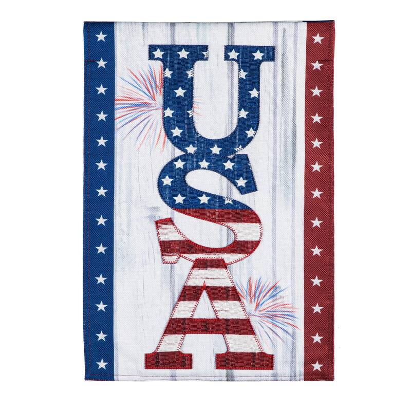 12.5 in. x 18 in. USA Fireworks Garden Burlap Flag