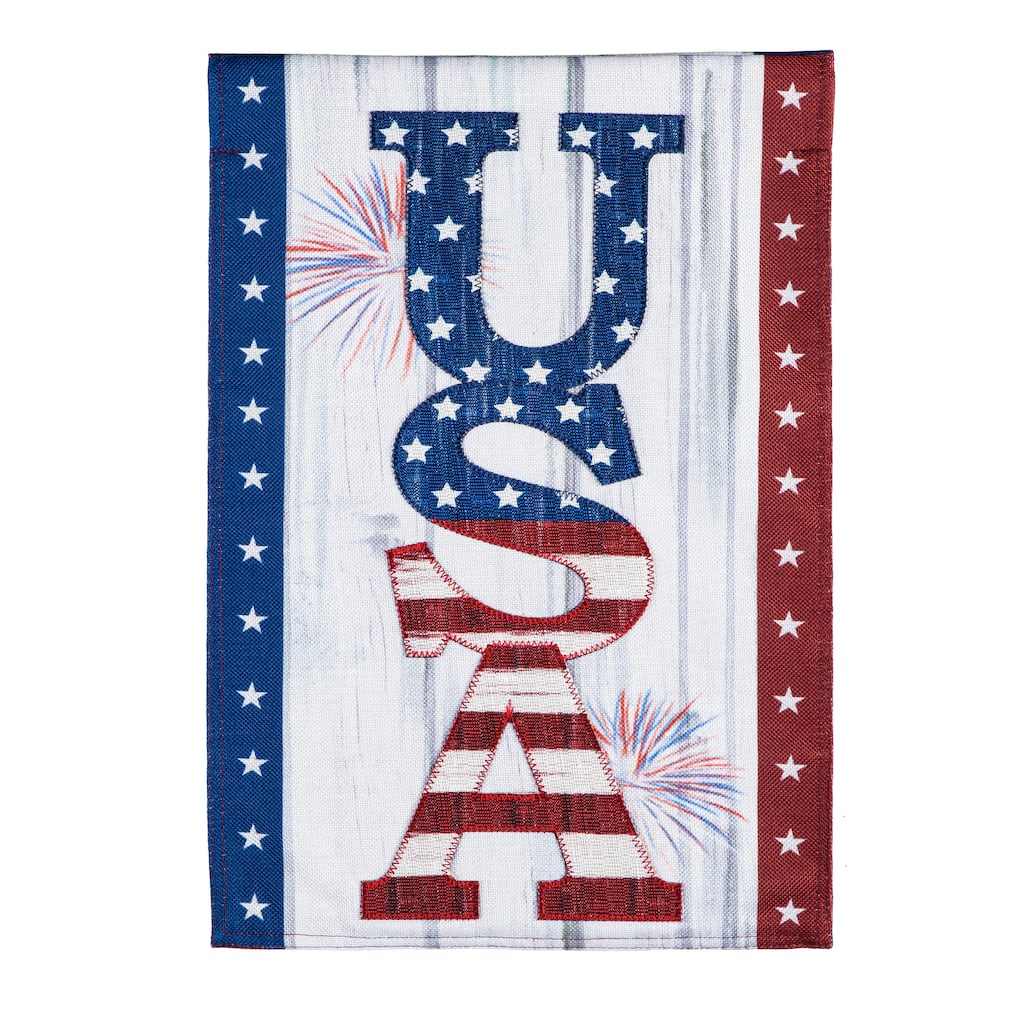 12.5 in. x 18 in. USA Fireworks Garden Burlap Flag
