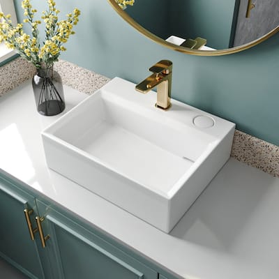 DeerValley Apex 17'' White Ceramic Rectangular Vessel Bathroom Sink
