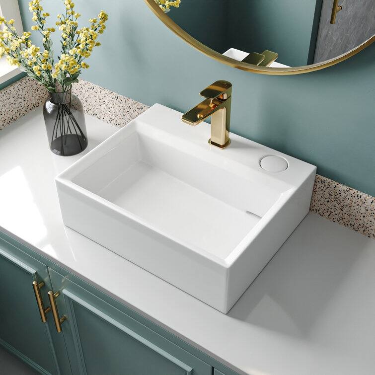 DeerValley Apex 17'' White Ceramic Rectangular Vessel Bathroom Sink