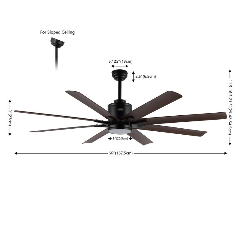 Miranda 66" 1-Light Contemporary Iron Mobile-App/Remote-Controlled 6-Speed Ceiling Fan with Integrated LED Light by JONATHAN Y