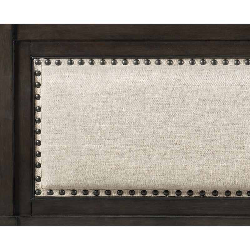 Bron Queen Bed with Sleigh Headboard Design, Beige Upholstery, Solid Wood