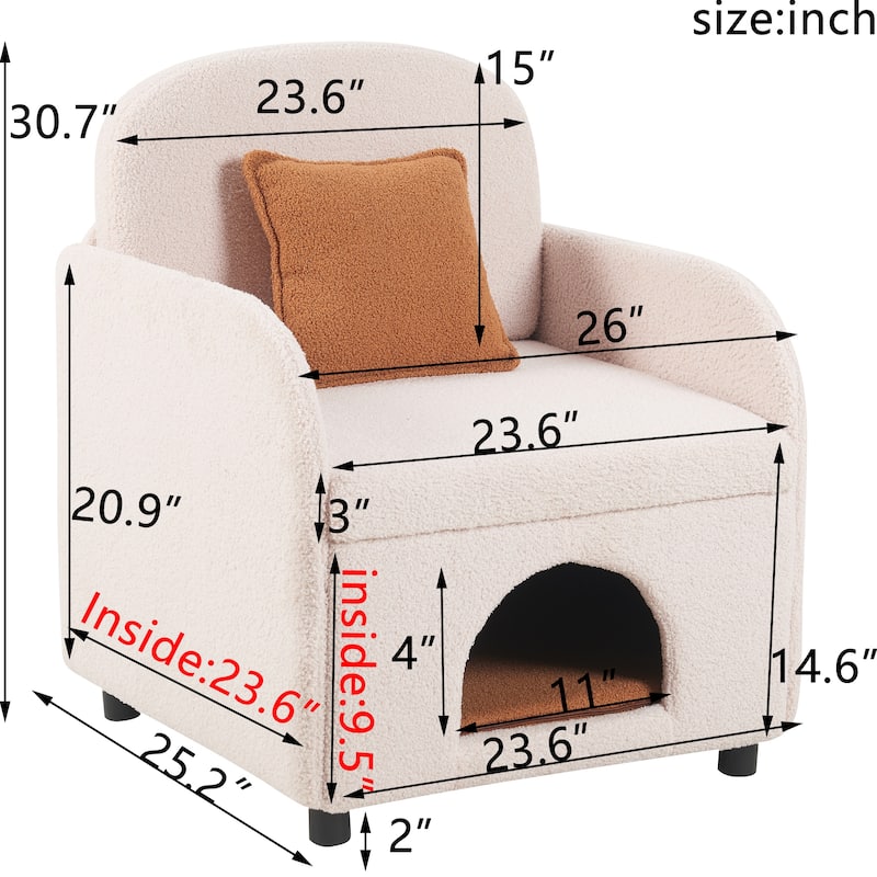 Anmytek Pet Friendly 2-in-1 Multi-Functional Plush Sherpa Upholstered Leisure Armchair - Lumbar Pillow