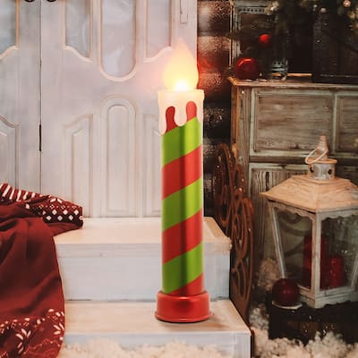 36" Metallic Blow Mold Candle - Red & Green