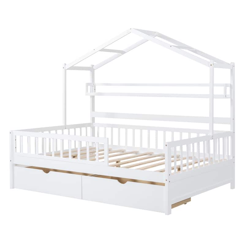 House Bed with 2 Drawers,Kids Bed with Storage Shelf
