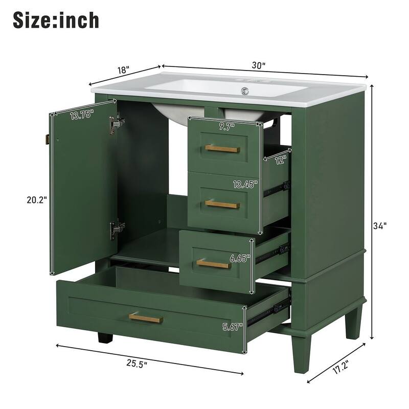 30" Bathroom Vanity With Sink, Solid Wood Bathroom Storage Cabinet