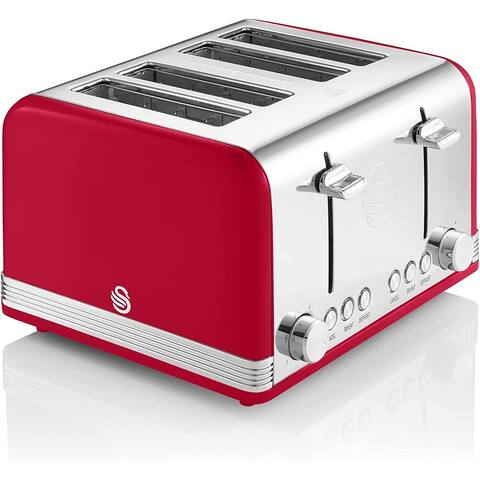 Swan ST19020RN Retro 4 Slice Toaster, 7.2"x11.5"x10.4", Red