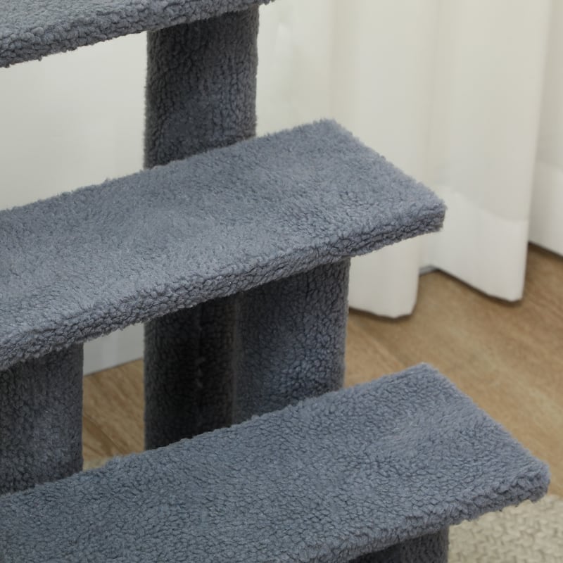 PawHut 25" 4-Step Multi-Level Carpeted Cat Scratching Post Pet Stairs - Grey