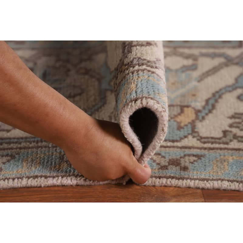 All-Over Ivory Oushak Oriental Area Rug Handmade Wool Carpet - 7'11" x 9'11"