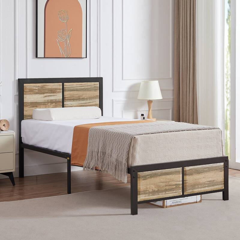 Javlergo Platform Bed Frame with Headboard No Box Spring Needed, Slate