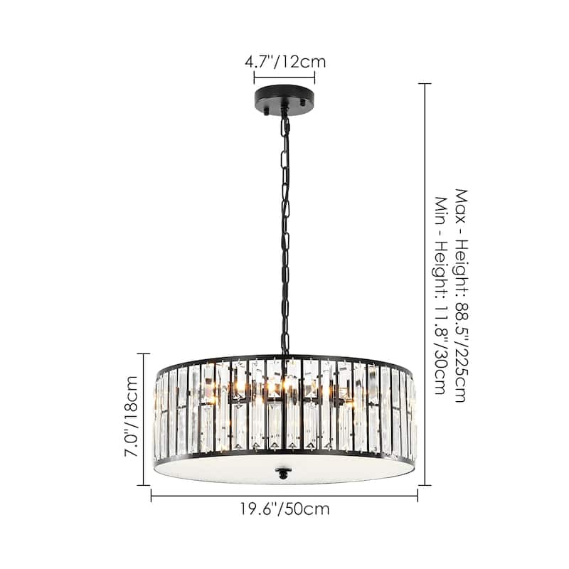 6-Light Modern Industrial Drum Crystal Chandelier for Dining Room/Bedroom - 19.69 in. W x 7.09 in. H