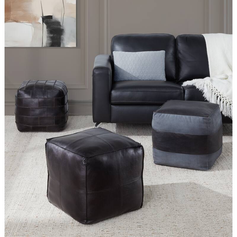 The Curated Nomad Najah Square Leather Pouf
