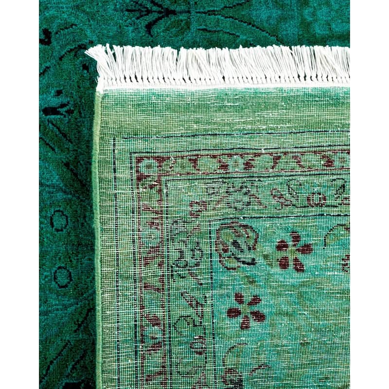 Overton Hand Knotted Wool Vintage Inspired Modern Contemporary Overdyed Green Area Rug - 8' 1" x 10' 7"