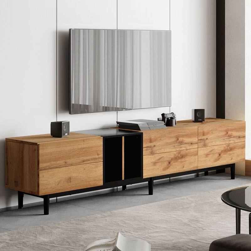TV Stand for 80" TV with 3 Doors, Media Console Table, Entertainment Center with Large Storage Cabinet