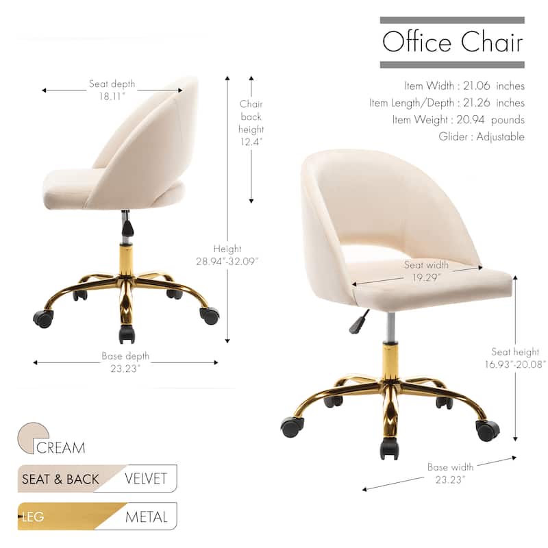 Porthos Home Naiko Velvet Upholstery Swivel Office Chair