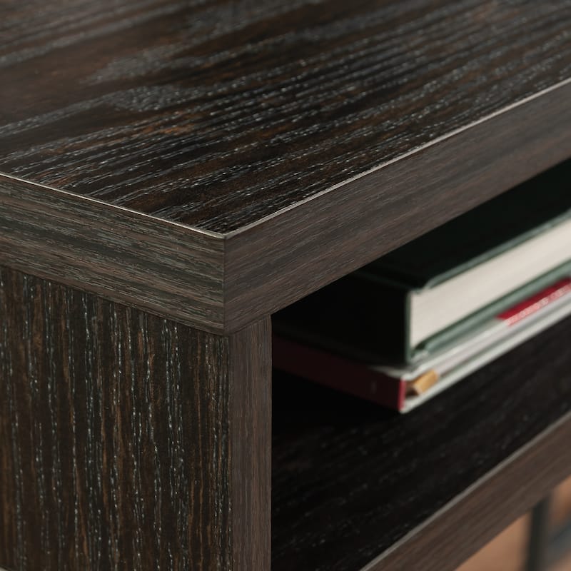 Brown L-Shaped Desk with 2 Drawers and Storage Cubby Home Office Workstation