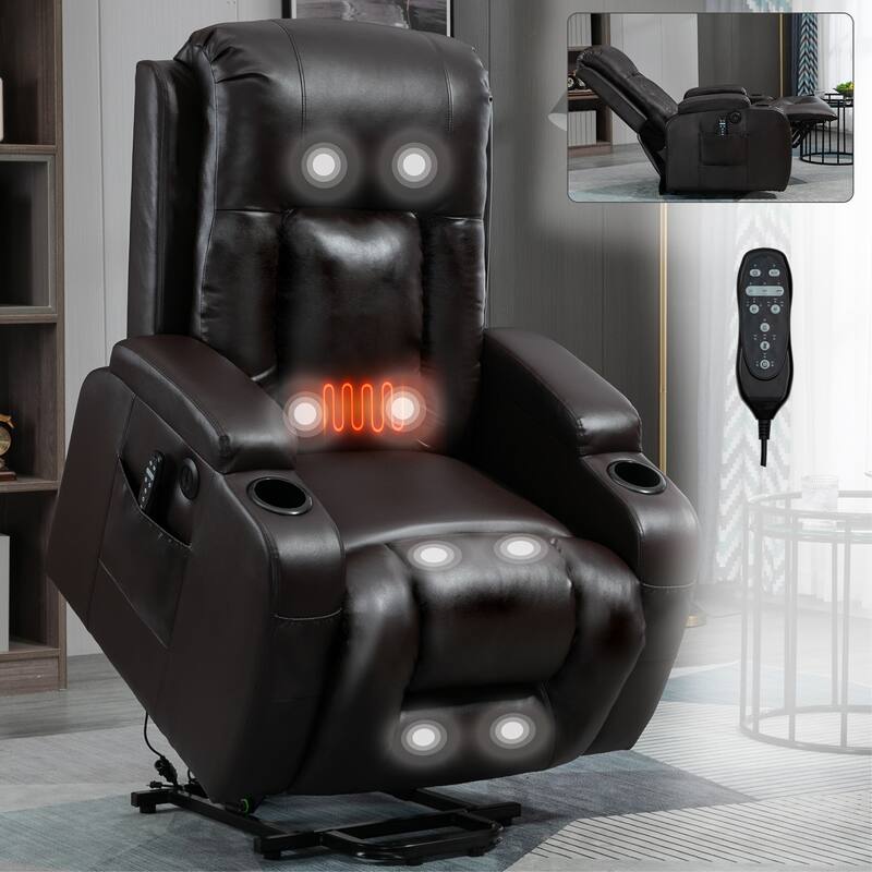 Infinite Position Power Recliner Chair with Heat & Massage, Lift Recliner Chairs with USB Charging Port & Cup Holders