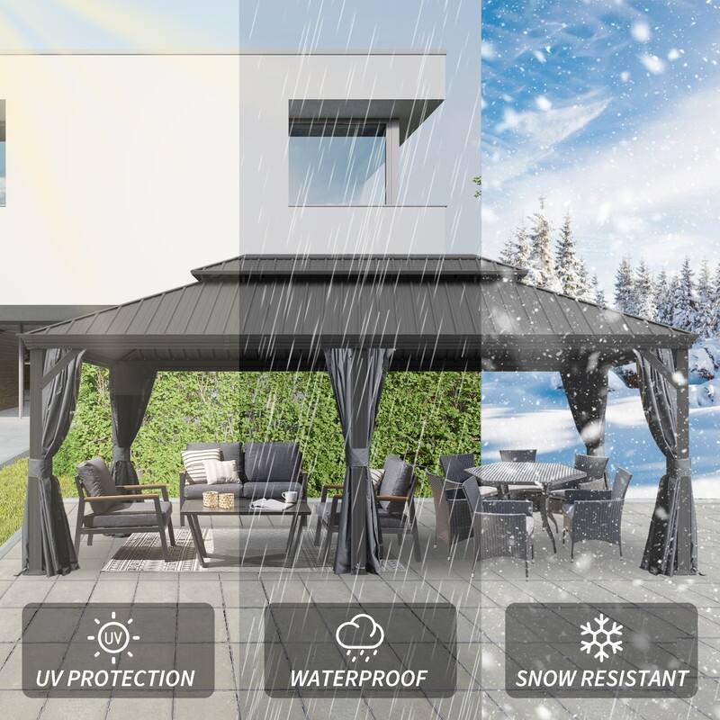 Domi Hardtop Gazebo with Galvanized Steel Double Roof and Aluminum Frame