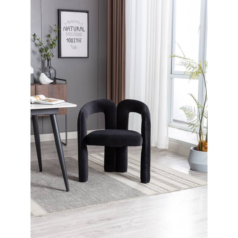 Set of 2 Black Velvet Fabric Upholstered Armchair Dining Chair Barrel Side Chairs Accent Chair for Living Room Bedroom Kitchen - Black