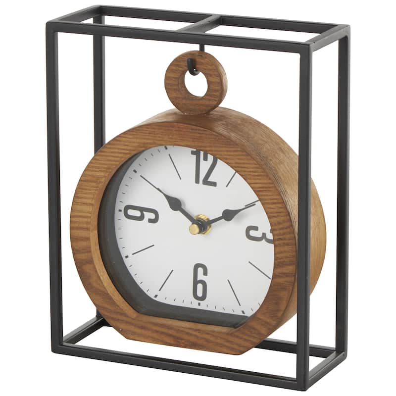 Metal Suspended Decorative Clock with Black Frame - Brown - Roche River Decor - Brown