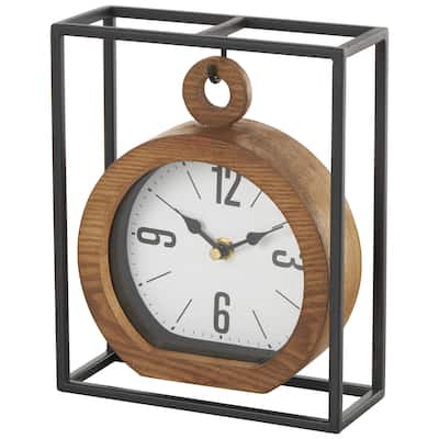 Metal Suspended Decorative Clock with Black Frame - Brown - Roche River Decor