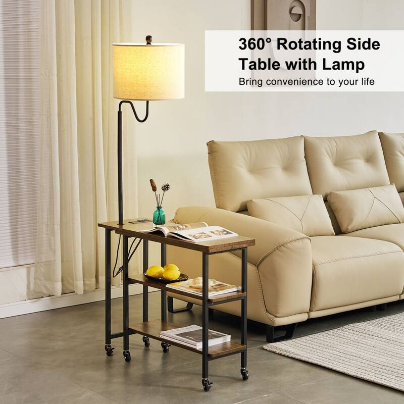 L-shaped Computer Desk with Desk Lamp, Wheels and Shelves