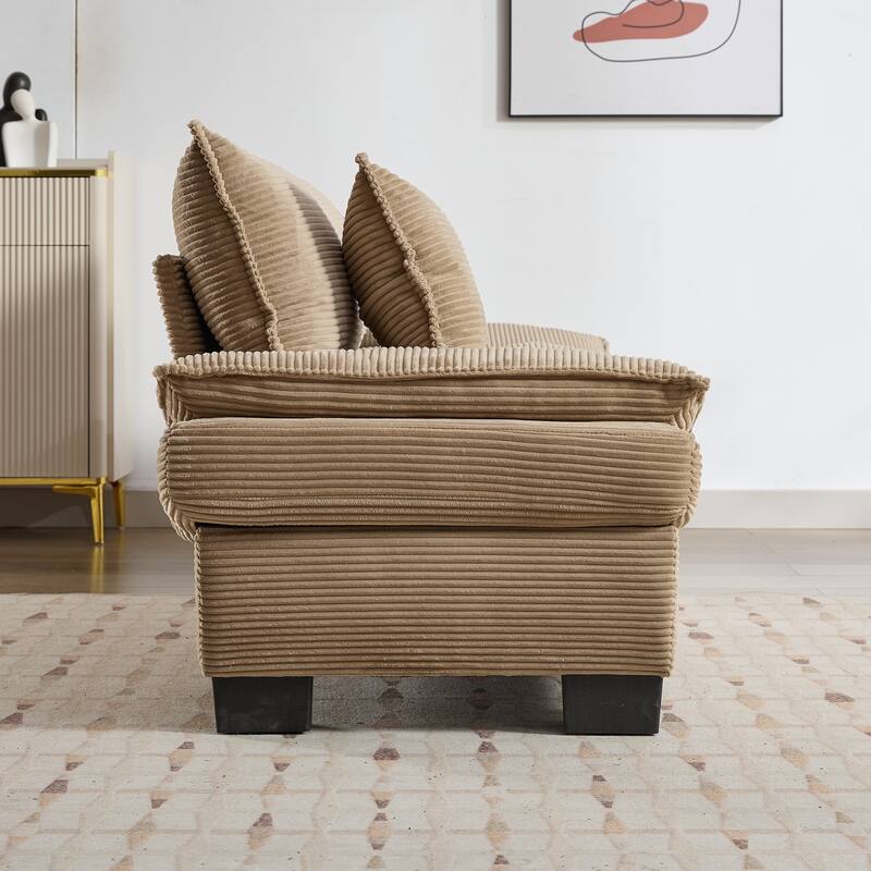 Corduroy Loveseat Couch with 2 Pillows, High-Density Foam Deep Seat Sofa, Upholstered Sofa with Double Layer Cushion