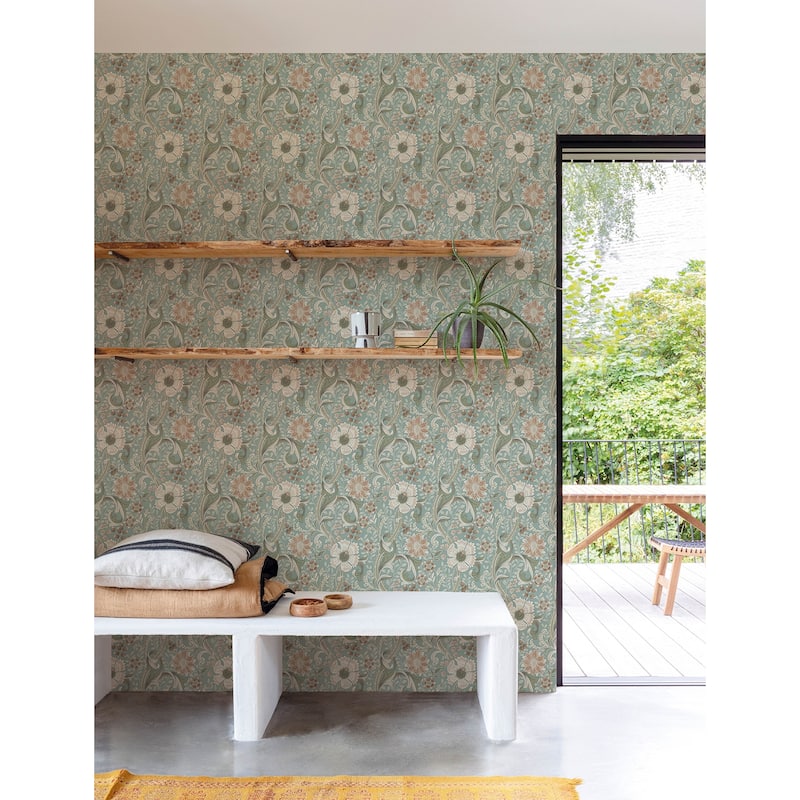 Chesapeake Liora Aqua Floral Trail Wallpaper
